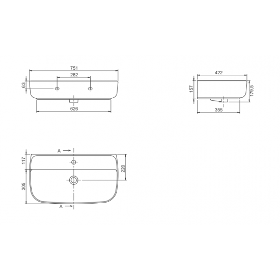 Επικαθήμενος Νιπτήρας Πορσελάνης 75x42cm Cerastyle Aqua 078700-u Λευκό Επικαθήμενος Νιπτήρας Πορσελάνης 75x42cm Cerastyle Aqua 078700-u Λευκό